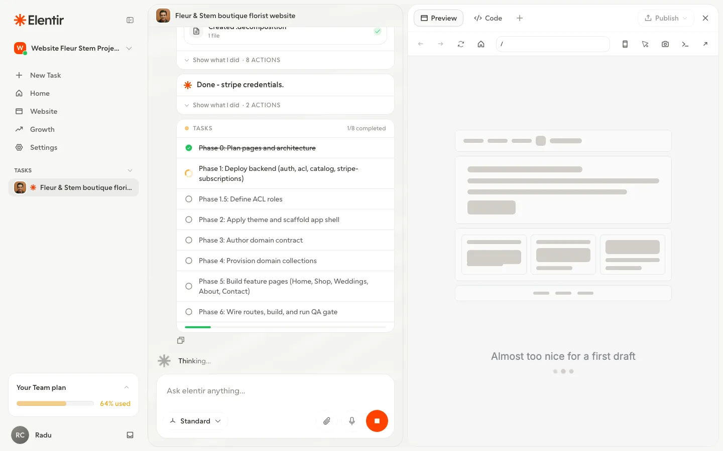 Kai building the site through a checklist of phases